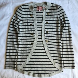 Juicy Couture Los Angeles Black Grey Striped Small Knit Open Cardigan Sweater